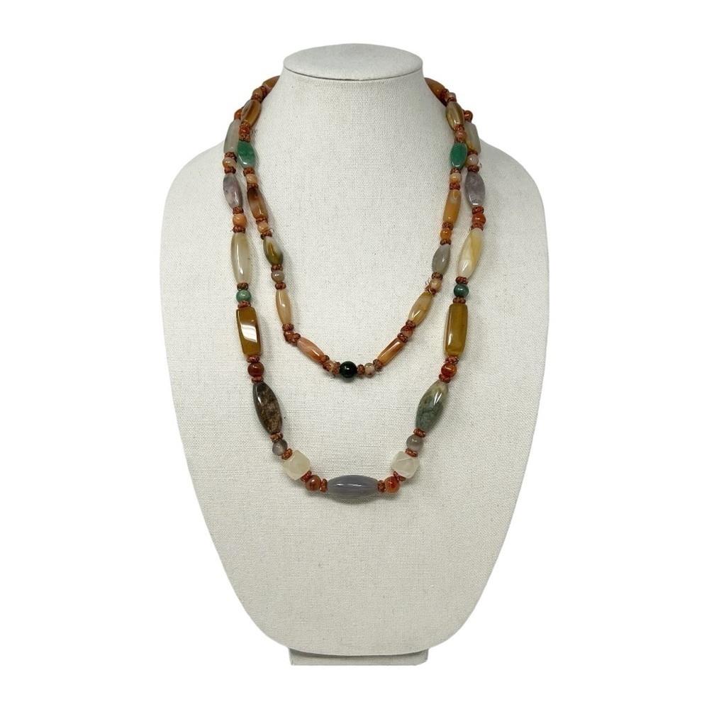 Vintage Beautiful Polished Natural Multi Gemstone Necklace 52"
